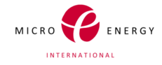 Name of the company (Micro Energy International) with a red logo which depicts the Globe