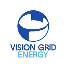 Blue circular arrow icon above the words ‘VISION GRID ENERGY