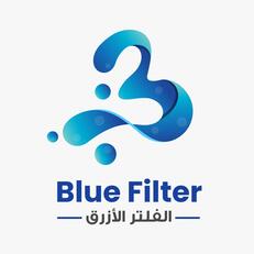 lue Filter logo with a blue water-shaped symbol and text in English and Arabic
